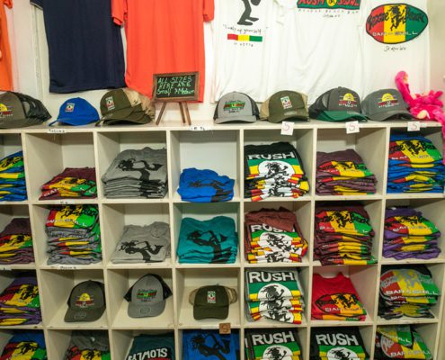 Variety of t-shirts at the Reggae Beach Gift Shop
